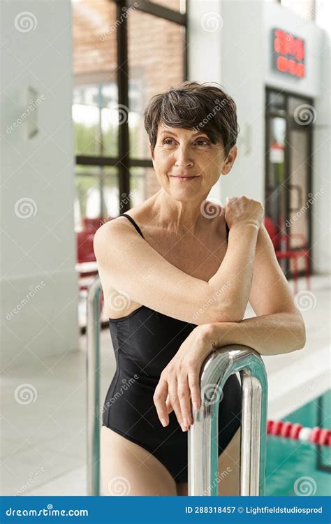 Dreamy and Mature Woman in Swimwear Stock Image - Image of atmosphere ...
