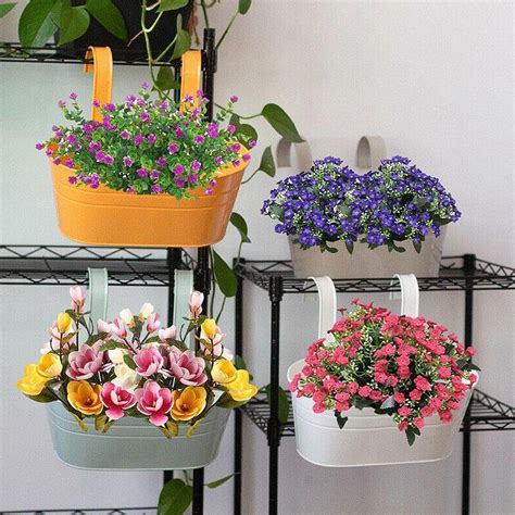Motella Crafts 12 Inches Balcony Railing Planter, Hanging Flower Pots ...