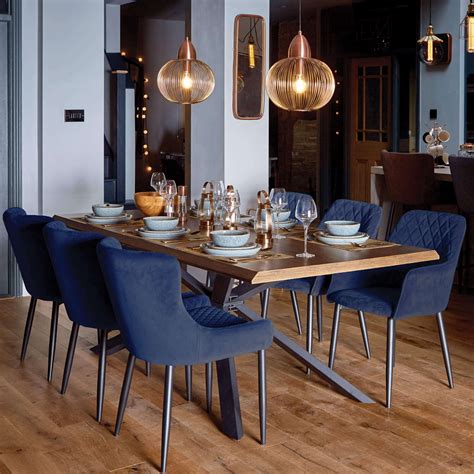 Bronx 200cm Dining Table & 6 Bronx Blue Dining Chairs