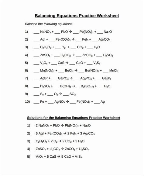 Image result for Balancing Equations Practice Problems