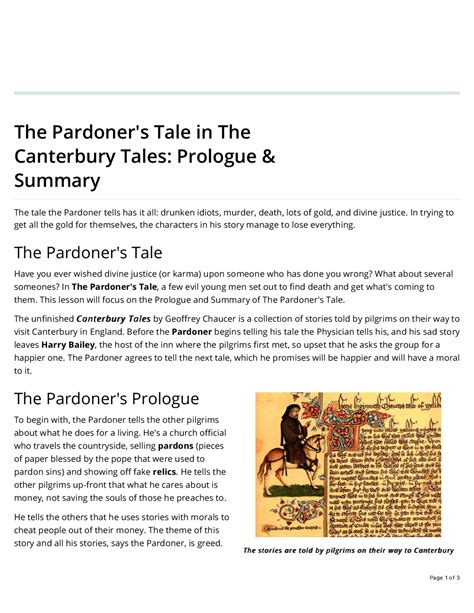 The Pardoner's Tale in The Canterbury Tales | Summaries English ...