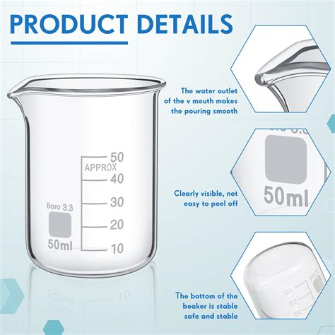 Snapklik.com : Tanlade 20 Pcs 50 Ml Glass Beaker, Heavy Duty Lab Beaker
