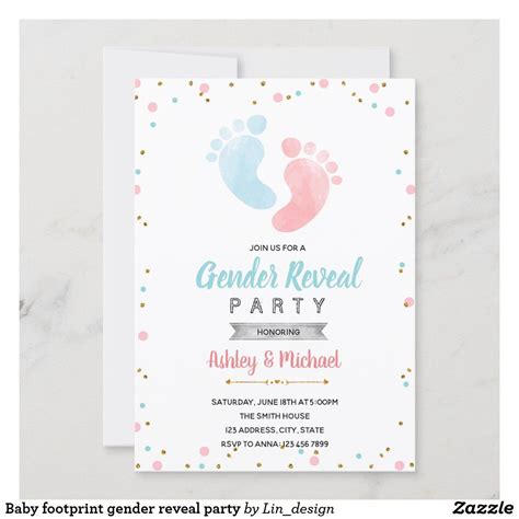 Baby footprint gender reveal party invitation | Zazzle | Gender reveal ...