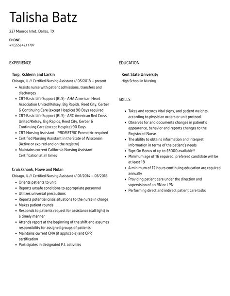 Certified Nursing Assistant Resume Samples | Velvet Jobs