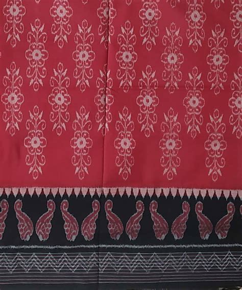 Brick red black handwoven cotton ikat nuapatna saree – GoSwadeshi