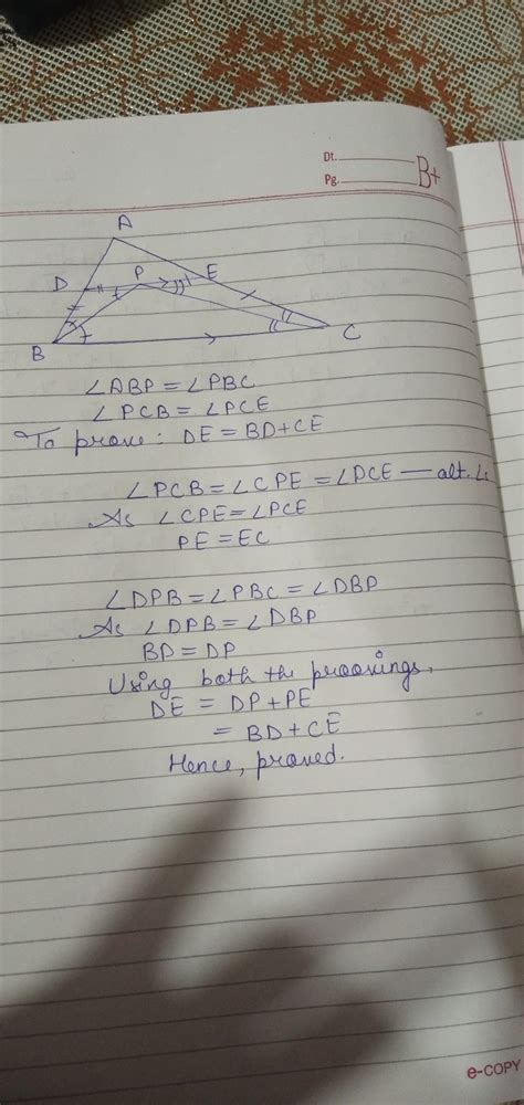 in the given figure de is parallel to bc,bp bisects angle abc and cp ...
