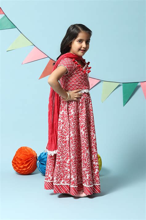 Red Cotton Short Top Lehenga Set