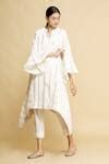 Buy Sangeeta Kilachand White Lurex Cotton Striped Asymmetric Kurta And ...