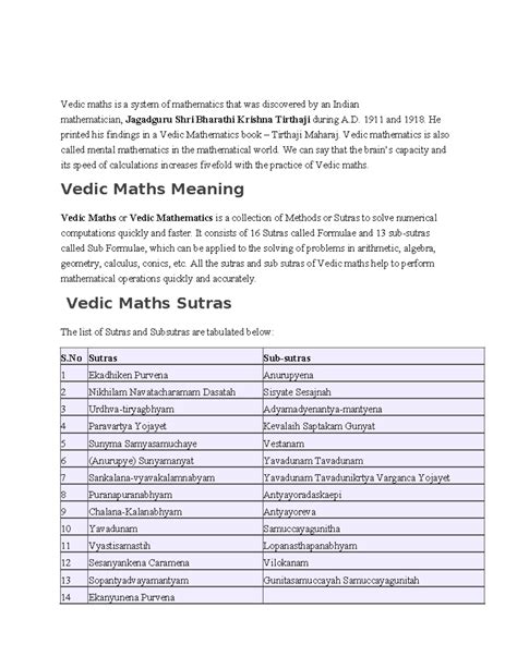 Vedic maths - Vedic Maths Vedic maths is a system of mathematics that ...