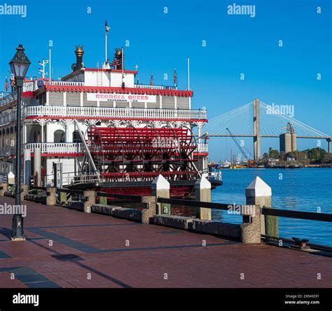 Georgia Queen stern wheel paddle boat docked on the Savannah River in Savannah GA Stock Photo ...