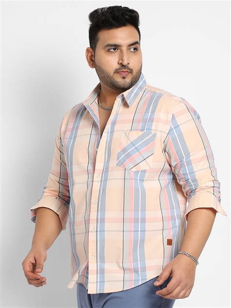 Plus Size Men's Multicolour Contrast Panel Plaid Shirt (3XL - 6XL ...
