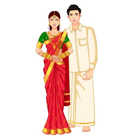 Premium Vector | South Indian Wedding Couple Standing wearing Silk ...