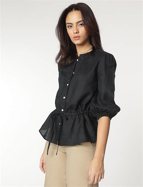 Buy Pure Linen Mandarin Collar Blouse at Marks & Spencer