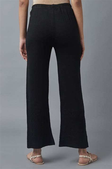 Buy Black Pointelle Flared Acrylic Palazzo With Elasticated Waist ...