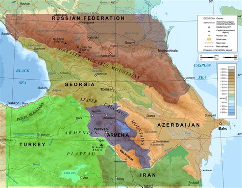 30x24in Caucasus topographic map with border colors-en 【Photo Paper】 - Walmart.com