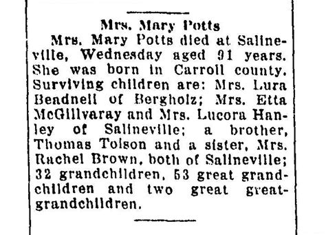 Mary E. (Tolson) Potts (1841-1933) | WikiTree FREE Family Tree