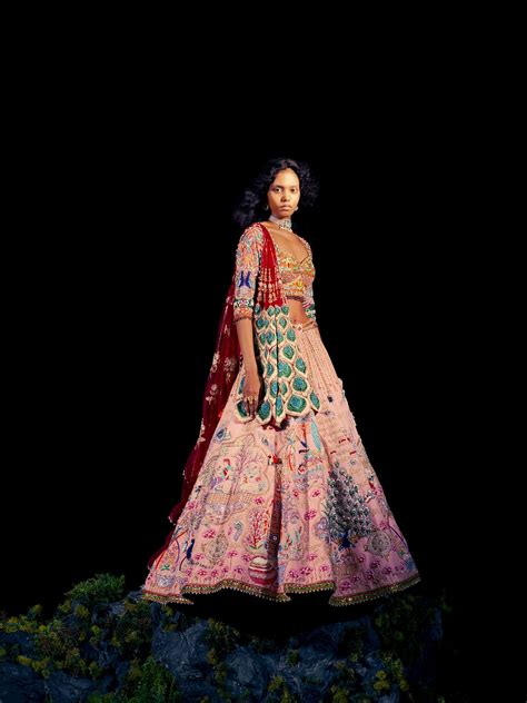 Vrinda Light Pink Aari Hand Embroidered Designer Bridal Lehenga – Mohi ...