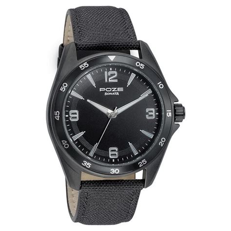 Buy Online Sonata Poze Quartz Analog Black Dial Leather Strap Watch for ...