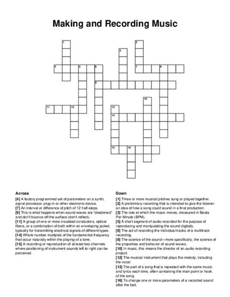 Making and Recording Music Crossword Puzzle
