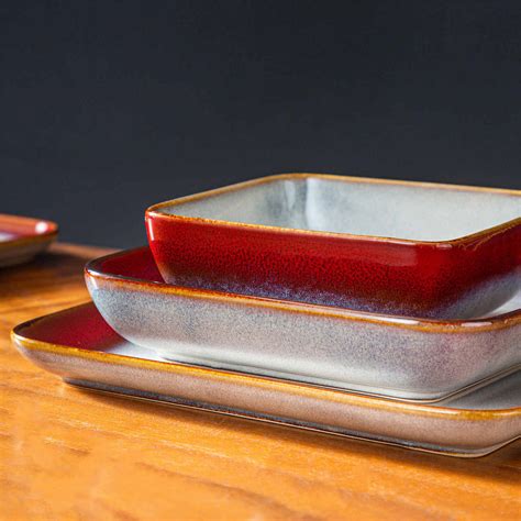 Reactive Glaze Square Dinnerware Set | Stern 16 Piece Stoneware Set ...