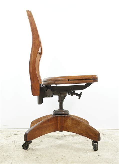 Antique Adjustable Height Wooden Desk Chair w Casters For Sale at 1stDibs