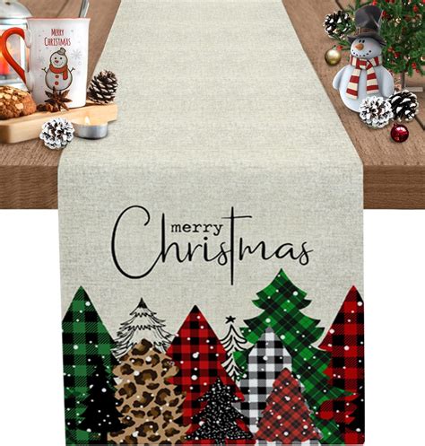 Amazon.com: Merry Christmas Table Runner, Buffalo Plaid Xmas Tree ...