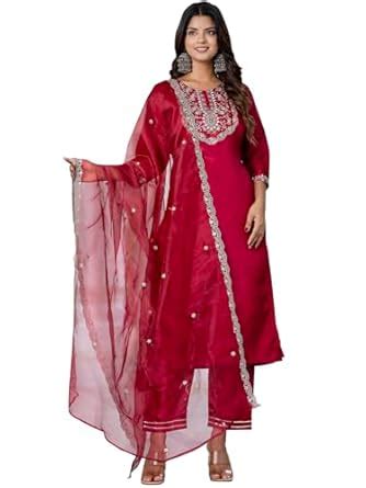 Buy VredeVogel Kurta Set with Dupatta | Embroidered Silk Blend Straight ...