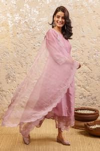 Buy Pink Cotton, Organza, Silk Chanderi Embroidered Kurta Set For Women ...