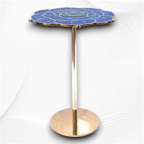 Rose Brass Side Table with Lapis Lazuli Gemstone – Luxury Handicrafts