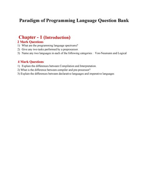 PPL 1 - it's a book - Paradigm of Programming Language Question Bank ...
