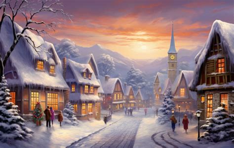 Snowy Village Wallpaper