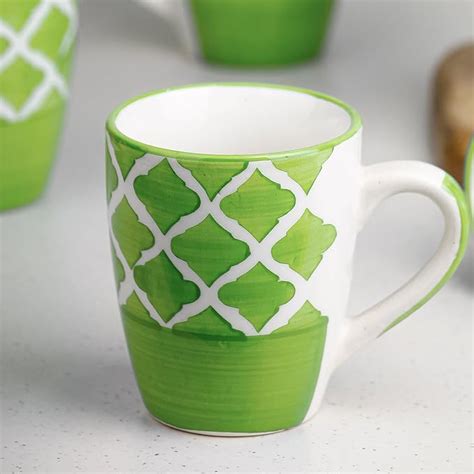 The Earth Store Green Moroccan Ceramic Coffee Mug Set of 1, 250ML ...