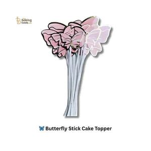 Pink Butterfly Stick Cake Topper for Elegant Cakes
