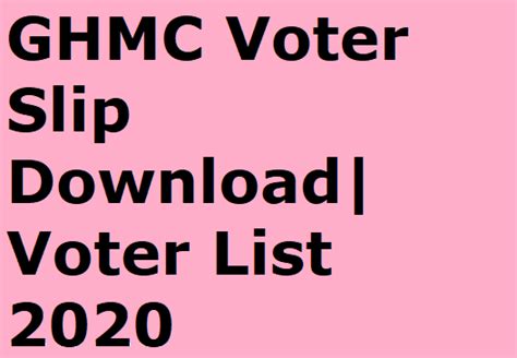 [Download] GHMC Voter Slip Download| Voter List 2020 - Cdlu.in