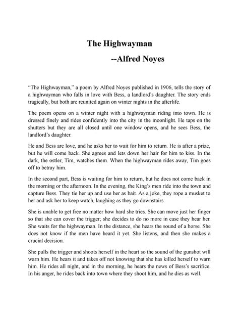 The Highway Man by Alfred Noyos - The Highwayman -Alfred Noyes “The ...