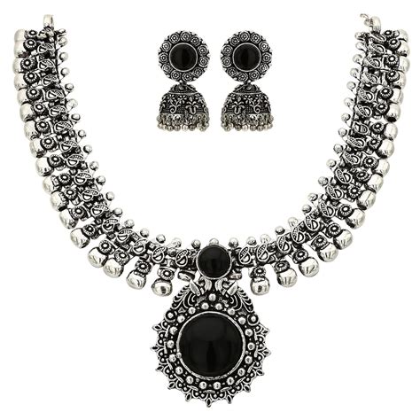 Sasitrends Oxidised German Silver Necklace with Jumki for Women & Girls ...