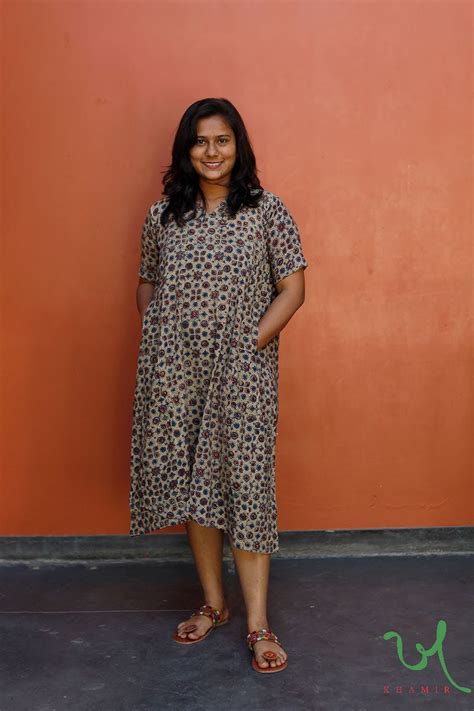 Buy hand block printed Ajrakh Biege Dress | Khamir Khamir – khamircrafts