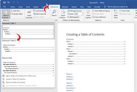 How to Create a Table of Contents in Word 的图像结果