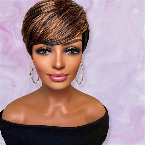 Pixie Cut Wig for Black Women 100% Virgin Human Hair None Lace Front ...