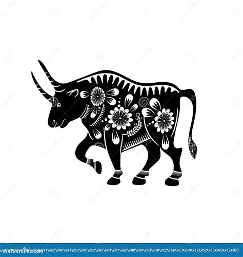 Chinese Zodiac Symbol of the Year of the Bull. Black Bull with White ...