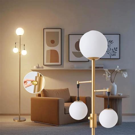 Vintage Floor Lamp for Living Room, Gold Tree Floor Lamp with Frosted ...