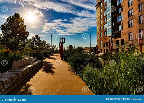 Sunrise Over Gene Leahy Mall, Riverfront Omaha Nebraska USA Stock Photo ...