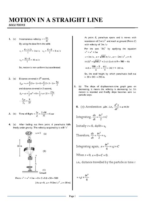 MOTION IN A STRAIGHT LINE: SOLUTIONS & ANALYSIS (PHYS 101) - Studocu