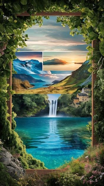 Creative framing landscape collage | Premium AI-generated image