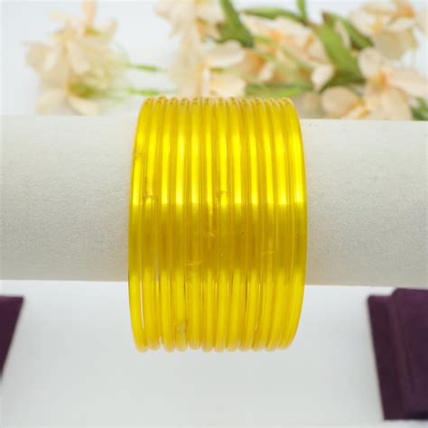 Traditional Plain Glass Bangles (One Dozen) - Bright Yellow