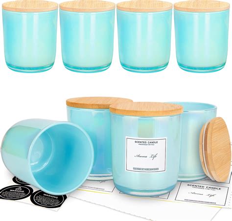 Amazon.com: Creahaus 8 Pack, 10oz Iridescent Candle Glass Jars with ...