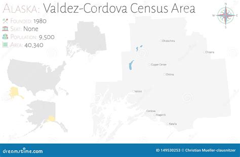 Map of Valdez-Cordova Census Area in Alaska Stock Vector - Illustration of lakes, gray: 149530253