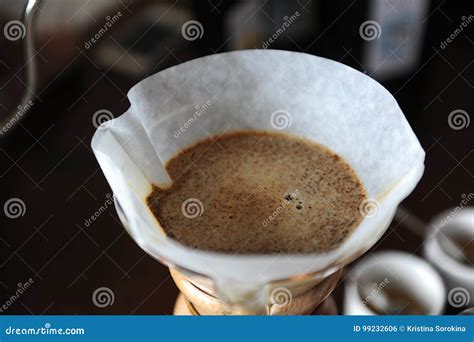 Alternative Brewing of Coffee in a Paper Filter Closeup Stock Photo ...