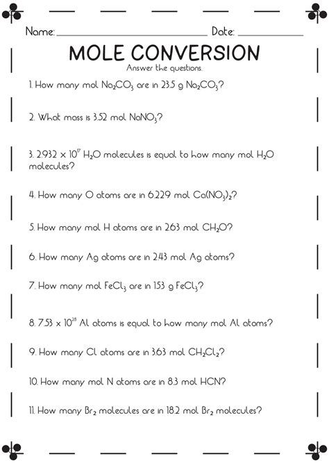 18 Mole Conversion Problems Worksheet Answers | Chemistry lessons ...
