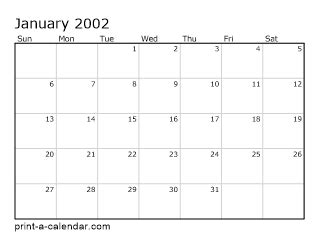 Download 2002 Printable Calendars